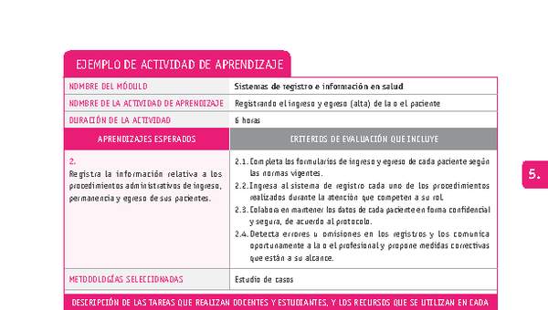 Registrando el ingreso y egreso (alta) de la o el paciente