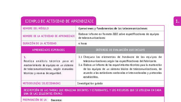 Elaborar informe en formato IEEE sobre especificaciones de equipos de telecomunicaciones