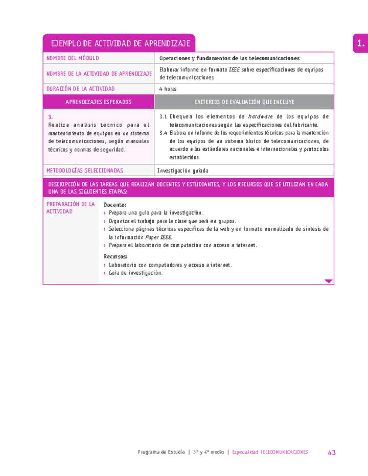 Elaborar informe en formato IEEE sobre especificaciones de equipos de telecomunicaciones