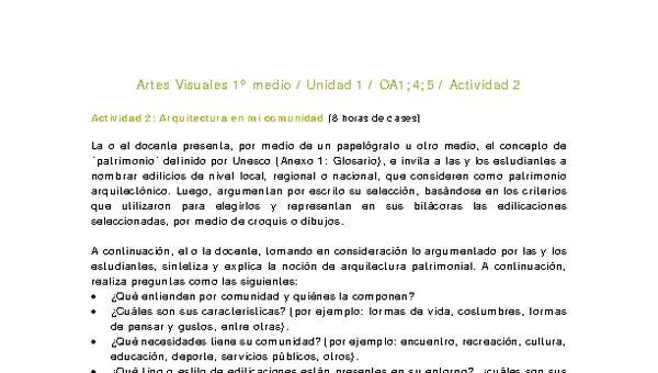 Artes Visuales 1 medio-Unidad 2-OA1;4;5-Actividad 2