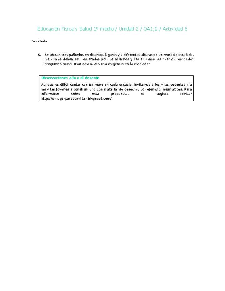 Educación Física 1 medio-Unidad 2-OA1;2-Actividad 6