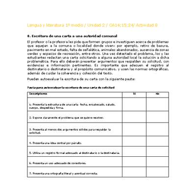 Lengua y Literatura 1 medio-Unidad 2-OA14;15;24-Actividad 8