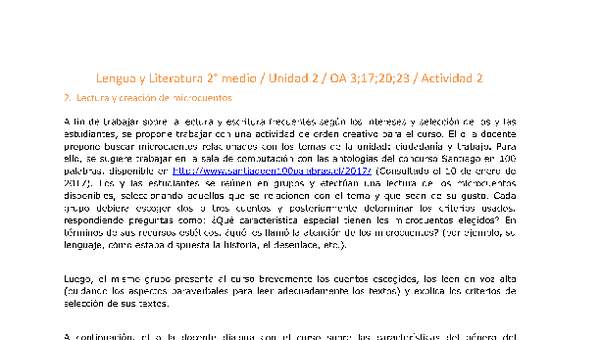 Lengua y Literatura 2 medio-Unidad 2-OA3;17;20;23-Actividad 2