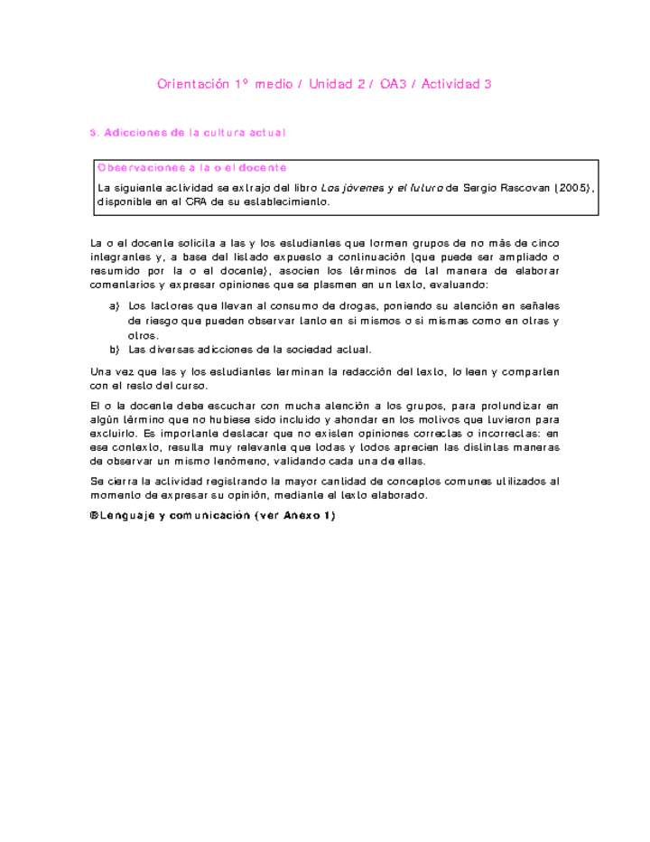 Orientación 1 medio-Unidad 2-OA3-Actividad 3