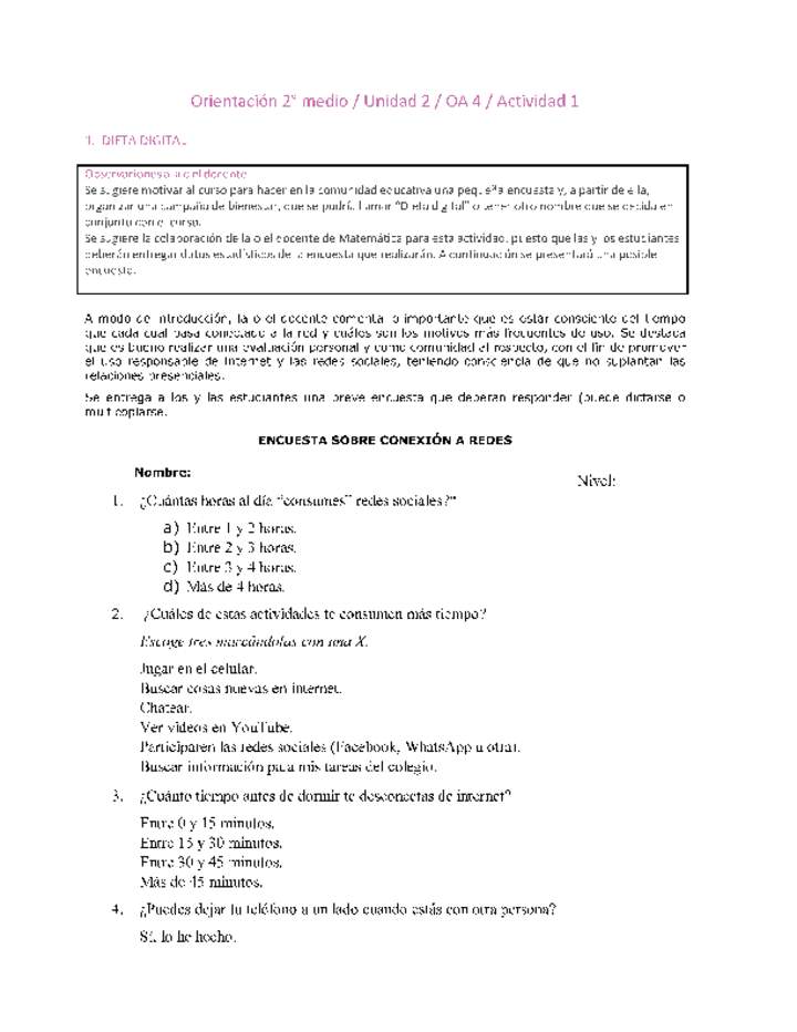 Orientación 2 medio-Unidad 2-OA4-Actividad 1