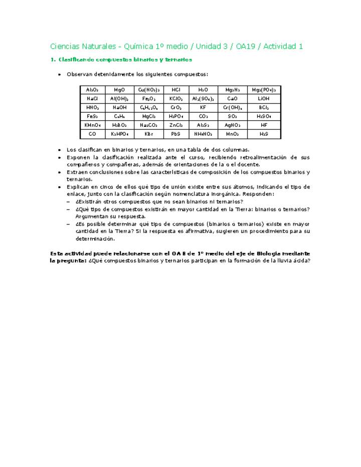 Ciencias Naturales 1 medio-Unidad 3-OA19-Actividad 1