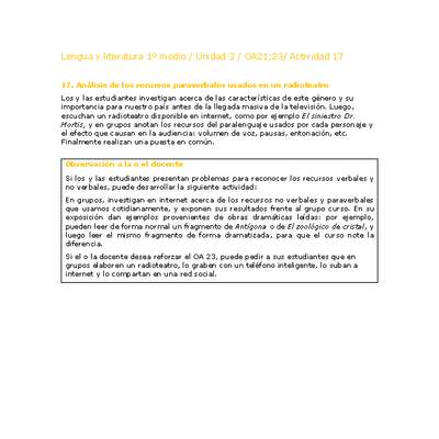 Lengua y Literatura 1 medio-Unidad 3-OA21;23-Actividad 17