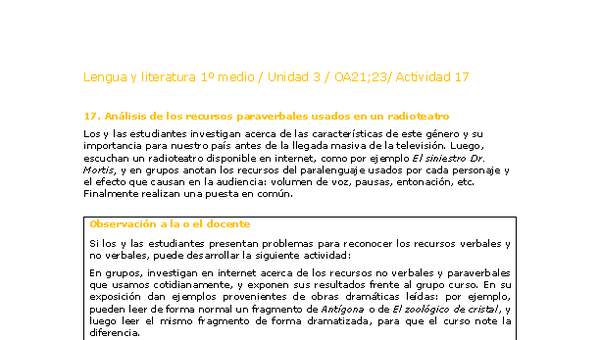 Lengua y Literatura 1 medio-Unidad 3-OA21;23-Actividad 17