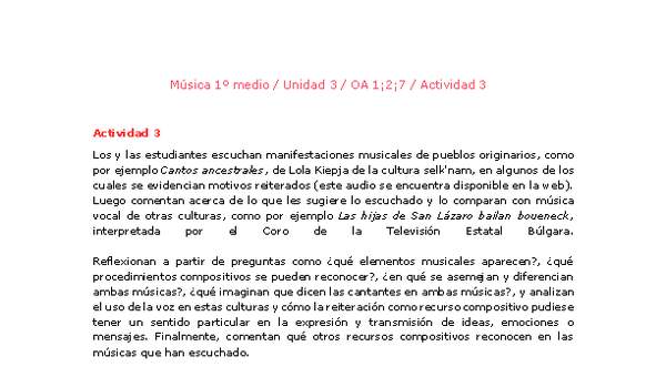 Artes Musicales 1 medio-Unidad 3-OA1;2;7-Actividad 3