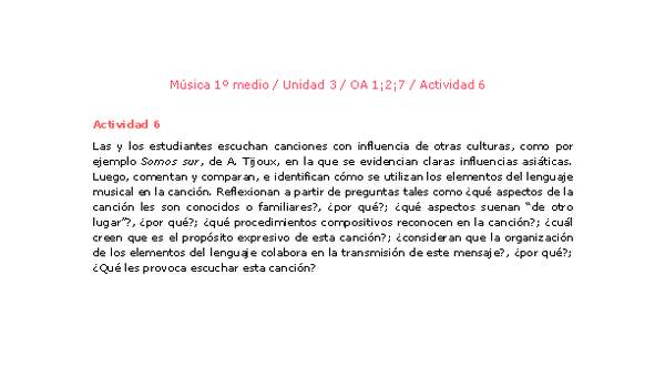 Artes Musicales 1 medio-Unidad 3-OA1;2;7-Actividad 6