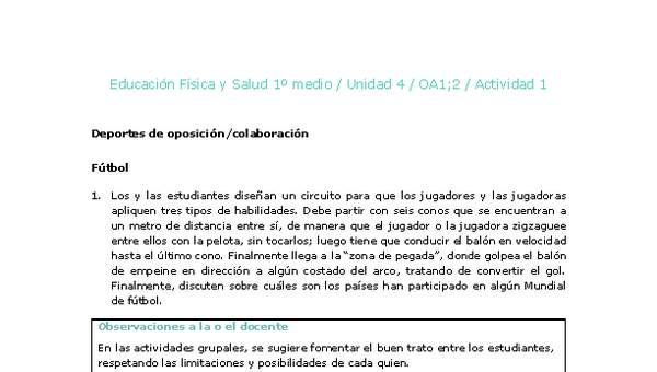 Educación Física 1 medio-Unidad 4-OA1;2-Actividad 1