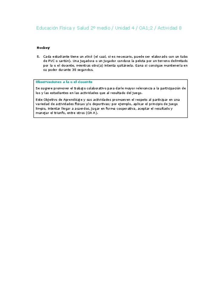 Educación Física 2 medio-Unidad 4-OA1;2-Actividad 8