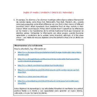 Inglés 1 medio-Unidad 4-OA8;9;12-Actividad 1