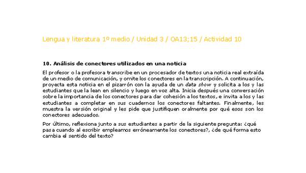 Lengua y Literatura 1 medio-Unidad 4-OA13;15-Actividad 10