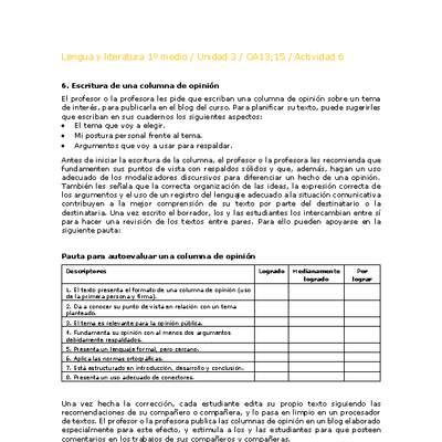 Lengua y Literatura 1 medio-Unidad 4-OA13;15-Actividad 6