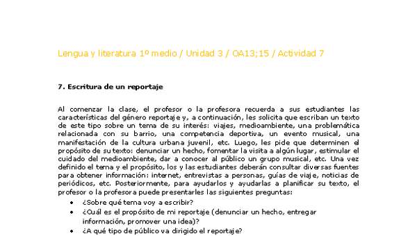 Lengua y Literatura 1 medio-Unidad 4-OA13;15-Actividad 7