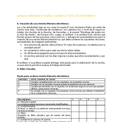 Lengua y Literatura 1 medio-Unidad 4-OA13;15-Actividad 8