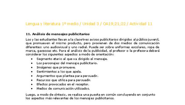 Lengua y Literatura 1 medio-Unidad 4-OA19;21;22-Actividad 11