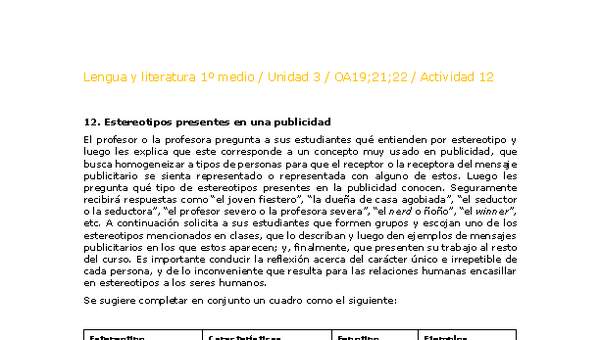 Lengua y Literatura 1 medio-Unidad 4-OA19;21;22-Actividad 12