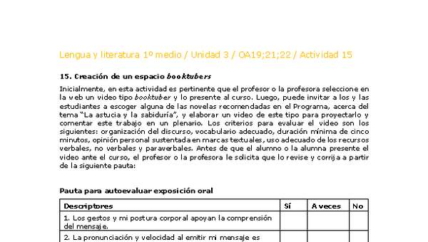 Lengua y Literatura 1 medio-Unidad 4-OA19;21;22-Actividad 15