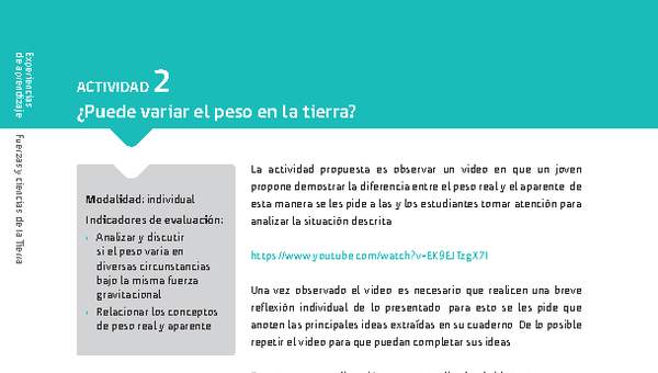 Sugerencia para el profesor: Actividad 2. ¿Puede variar el peso en la tierra?