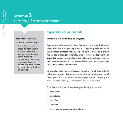 Sugerencia para el profesor: Actividad 3. Circuito eléctrico domiciliario