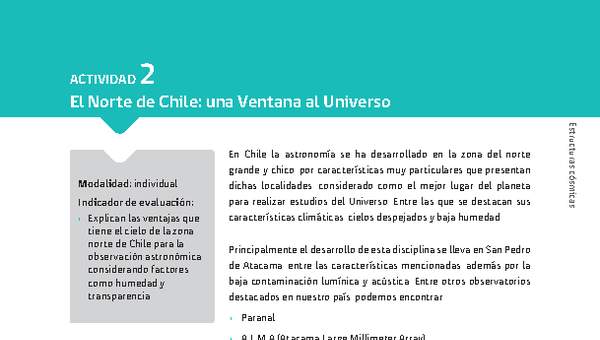 Sugerencia para el profesor: Actividad 2. El norte de Chile: una ventana al Universo