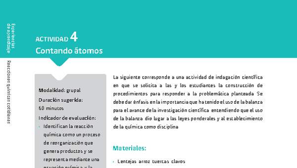 Sugerencia para el profesor: Actividad 4. Contando átomos