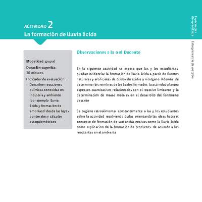 Sugerencia para el profesor: Actividad 2. La formación de lluvia ácida