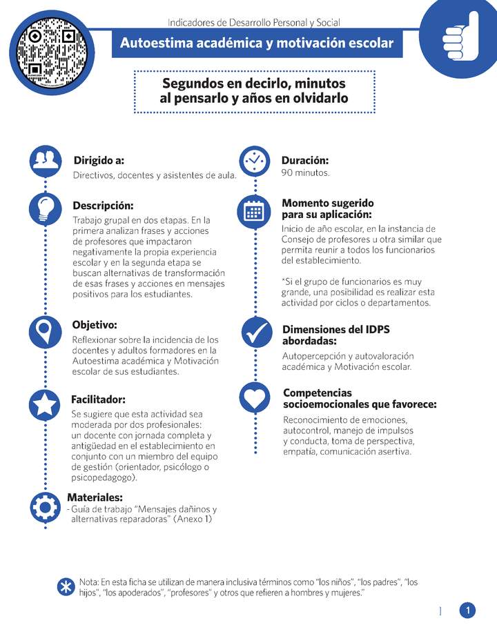 Ficha IDPS: Segundos en decirlo, minutos al pensarlo y años en olvidarlo.