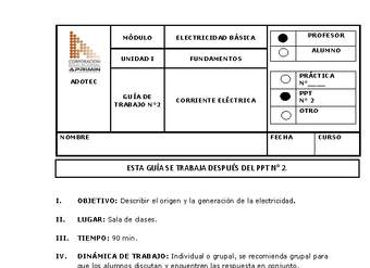 Guía de trabajo del docente Electricidad básica, corriente eléctrica