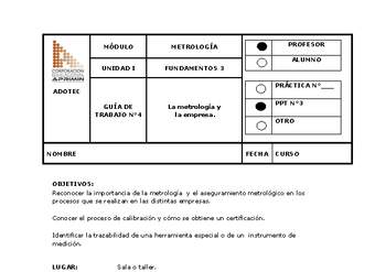 Guía de trabajo del docente Metrología en la empresa