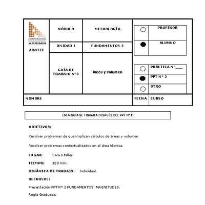 Guía de trabajo del estudiante Metrología en la empresa