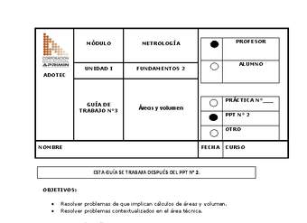 Guía de trabajo del docente Metrología, áreas y volumen