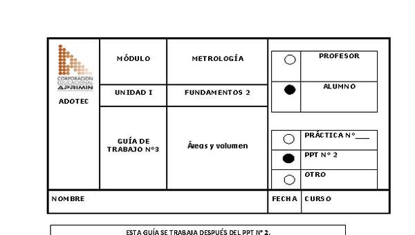 Guía de trabajo del estudiante Metrología, áreas y volumen