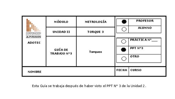 Guía de trabajo del docente Metrología, torques