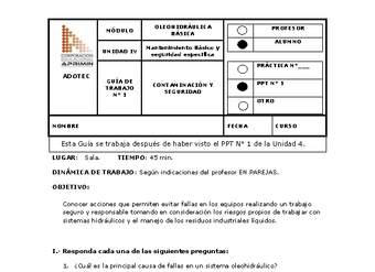 Guía de trabajo del estudiante Oleo-hidráulica, contaminación y seguridad