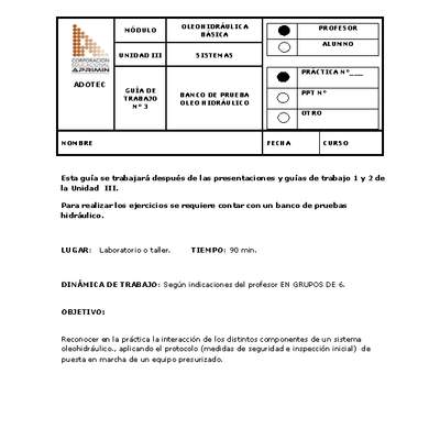 Guía de trabajo del docente Oleo-hidráulica, banco de prueba oleo-hidráulico