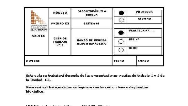 Guía de trabajo del docente Oleo-hidráulica, banco de prueba oleo-hidráulico