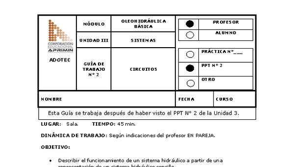 Guía de trabajo del docente Oleo-hidráulica circuitos