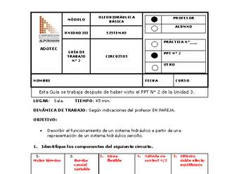 Guía de trabajo del docente Oleo-hidráulica circuitos