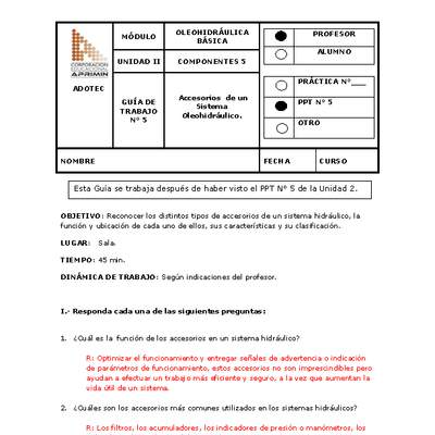 Guía de trabajo del docente Oleo-hidráulica, accesorios de un sistema oleo-hidráulico.