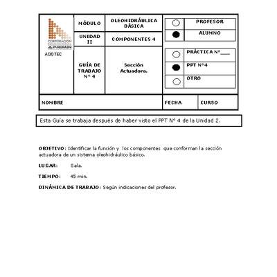 Guía de trabajo del estudiante Oleo-hidráulica, sección actuadora.