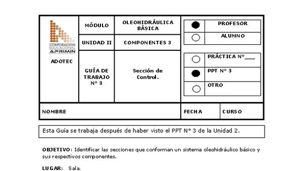 Guía de trabajo del docente Oleo-hidráulica, sección de control.