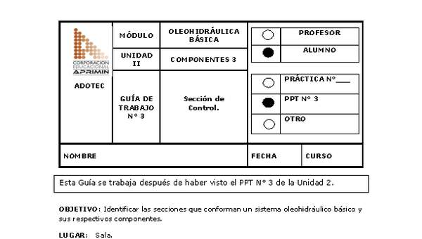 Guía de trabajo del estudiante Oleo-hidráulica, sección de control.