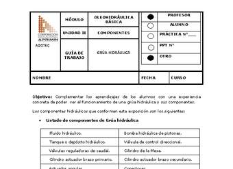 Guía de trabajo del docente Oleo-hidráulica, grúa hidráulica.