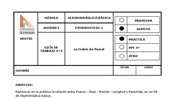 Guía de trabajo del estudiante Oleo-hidráulica, la matriz de Pascal.