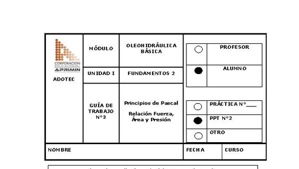 Guía de trabajo del estudiante Oleo-hidráulica, principios de Pascal.