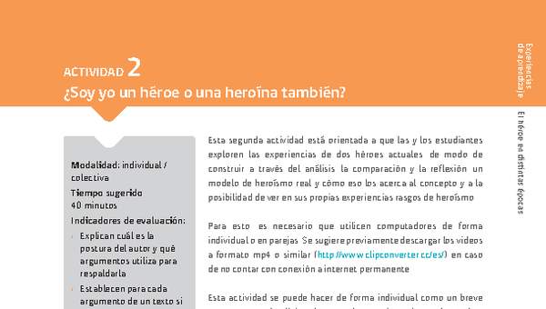 Sugerencia para el profesor: Actividad 2: ¿Soy yo un héroe o una heroína también?