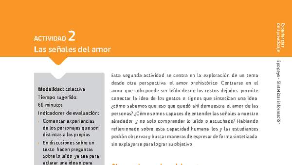 Sugerencia para el profesor: Actividad 2: Las señales del amor